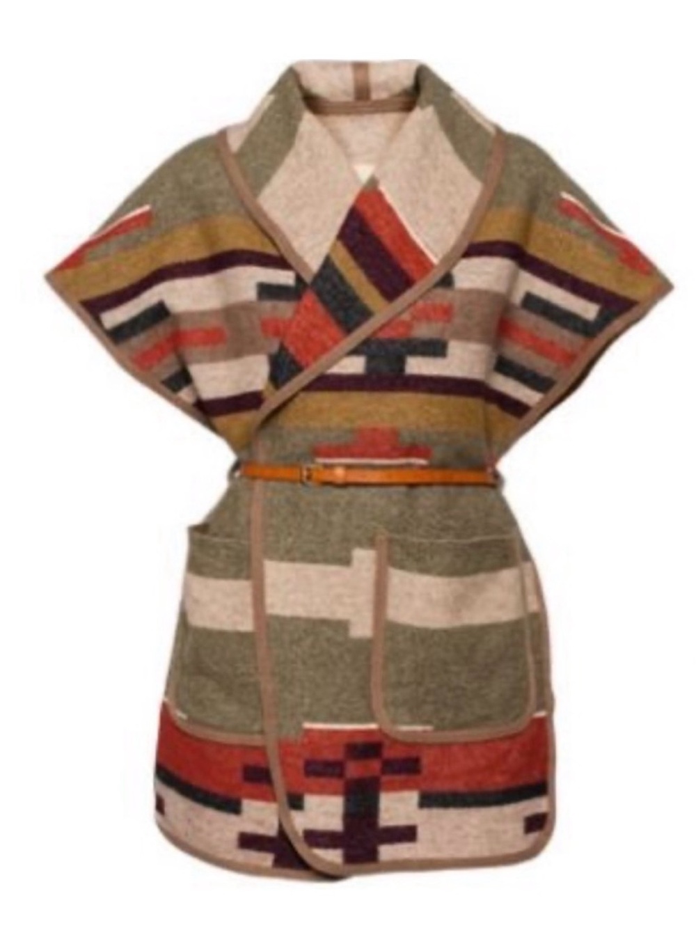 Atitzia Wilfred Vintage Southwestern Tribal Wool Sleeveless Wrap Coat One Size
